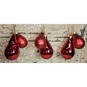 Set of 9 Shiny & Matte Ruby Red Tear Shaped Christmas Tree Ornaments (read)